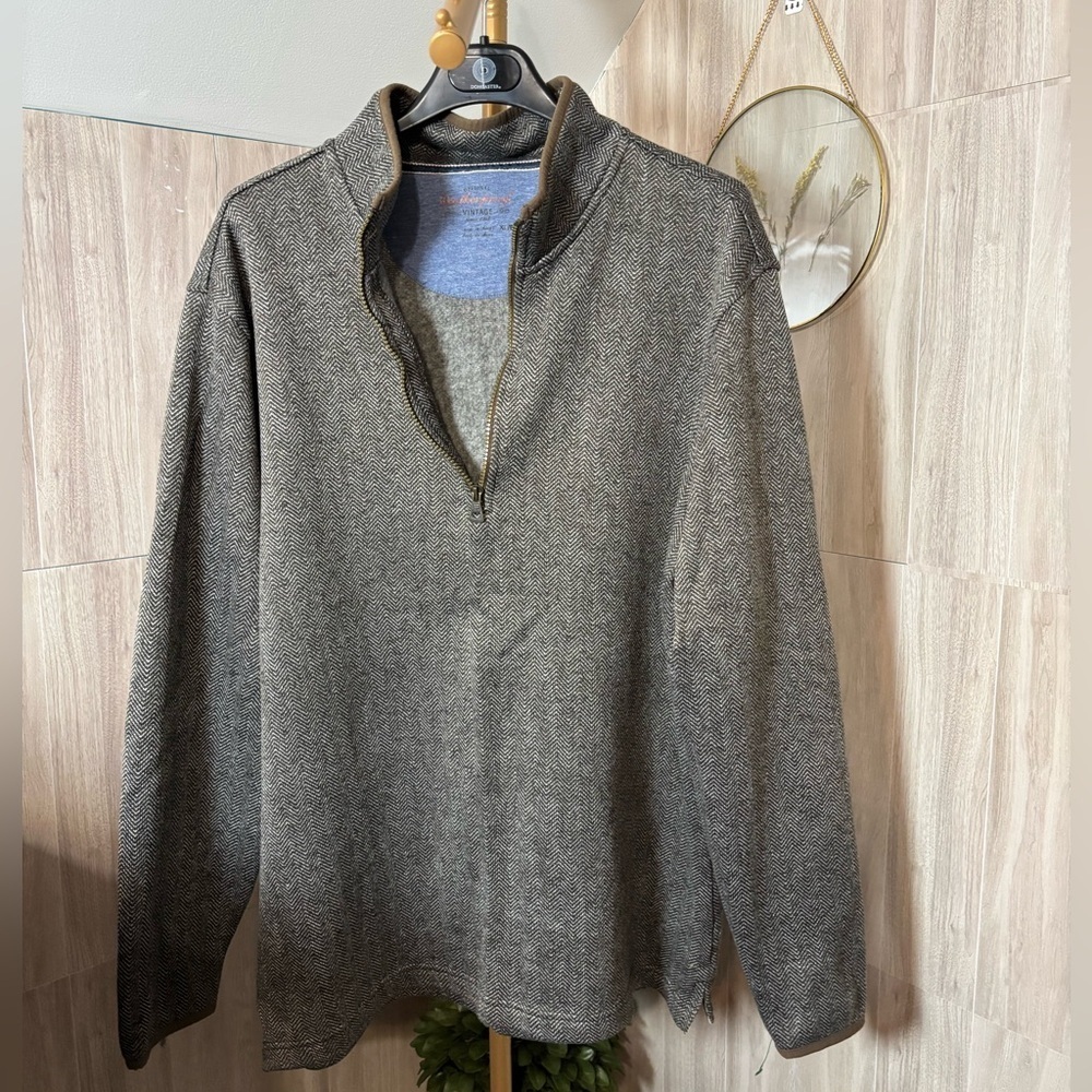 Weatherproof Men's Charcoal Herringbone 1/4 Zip-Up Sweater